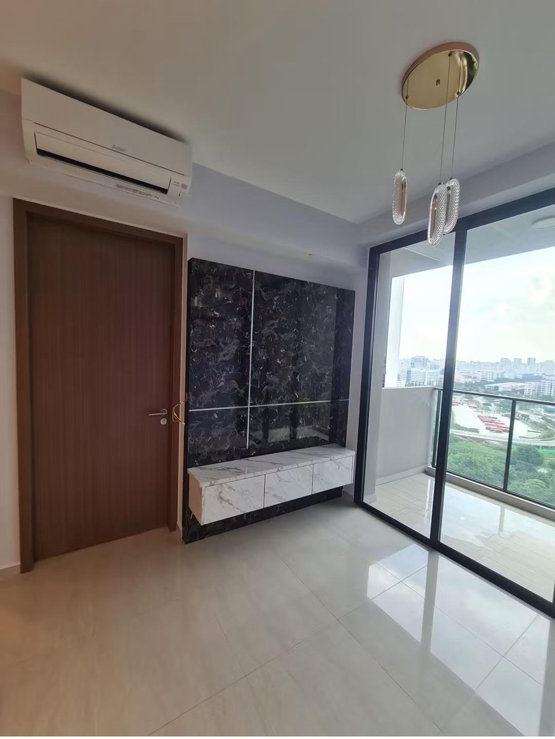 TV feature wall with entrance doors