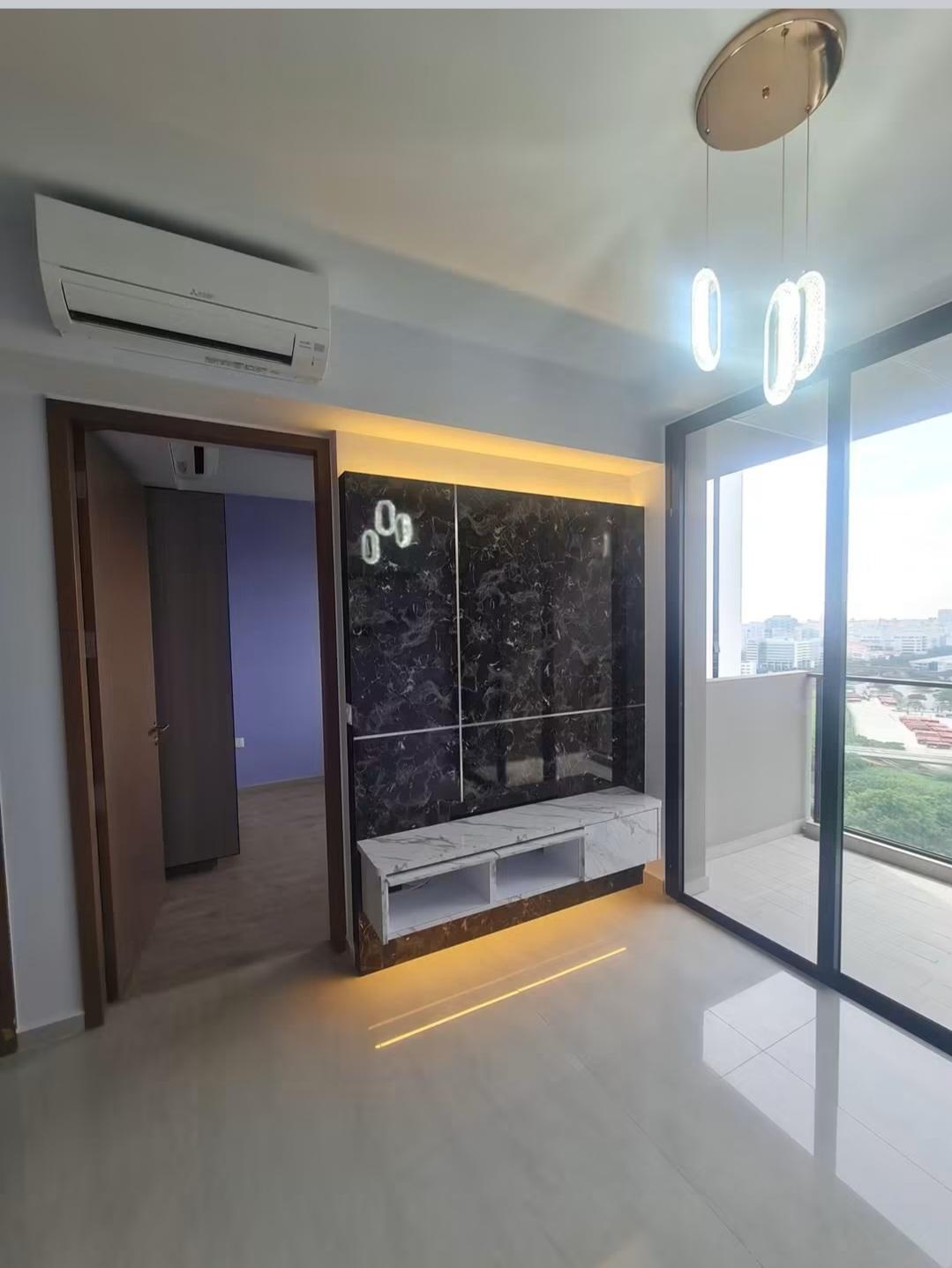 Marble TV feature wall detail with lighting