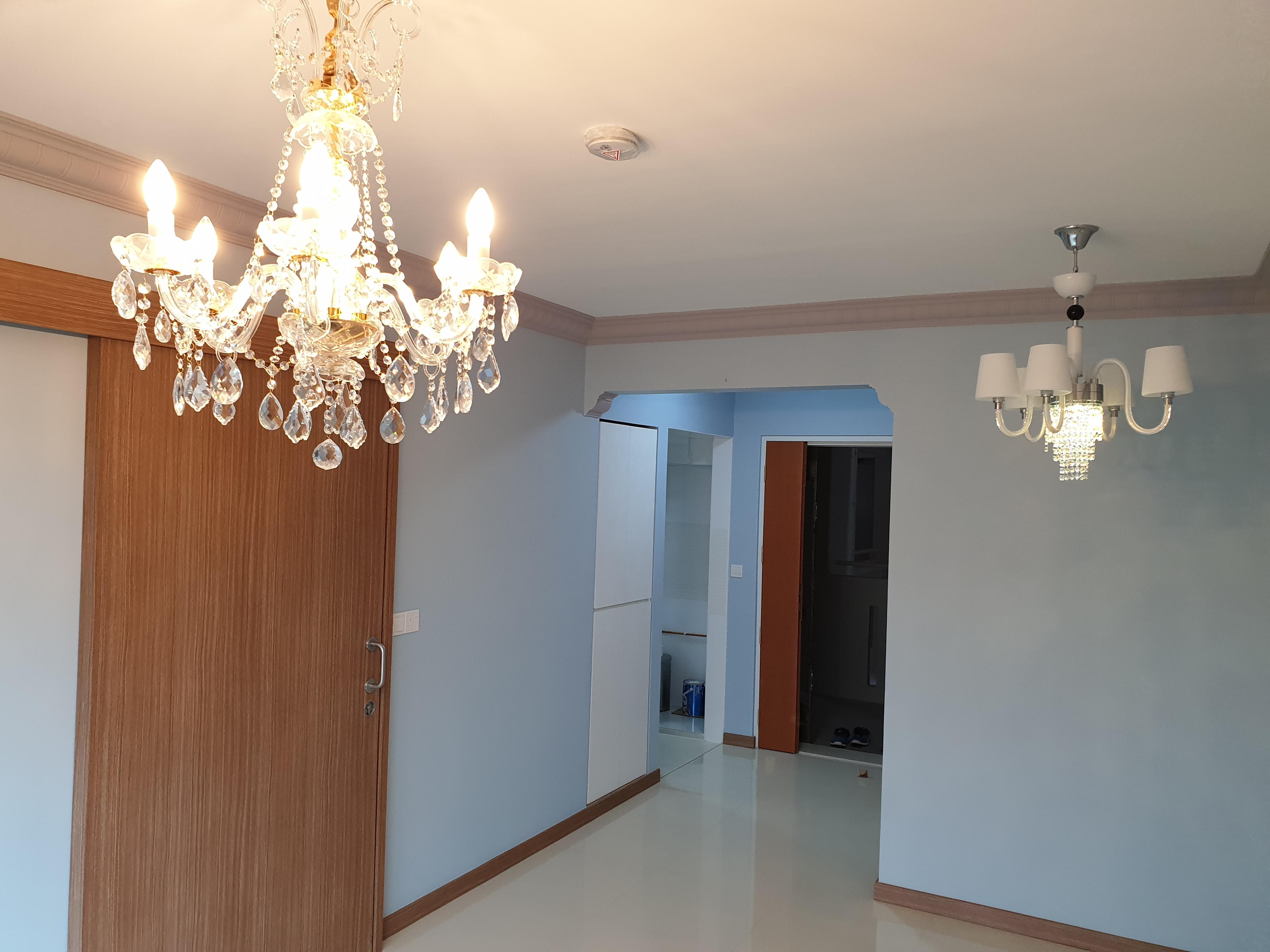 Dining area with crystal chandelier
