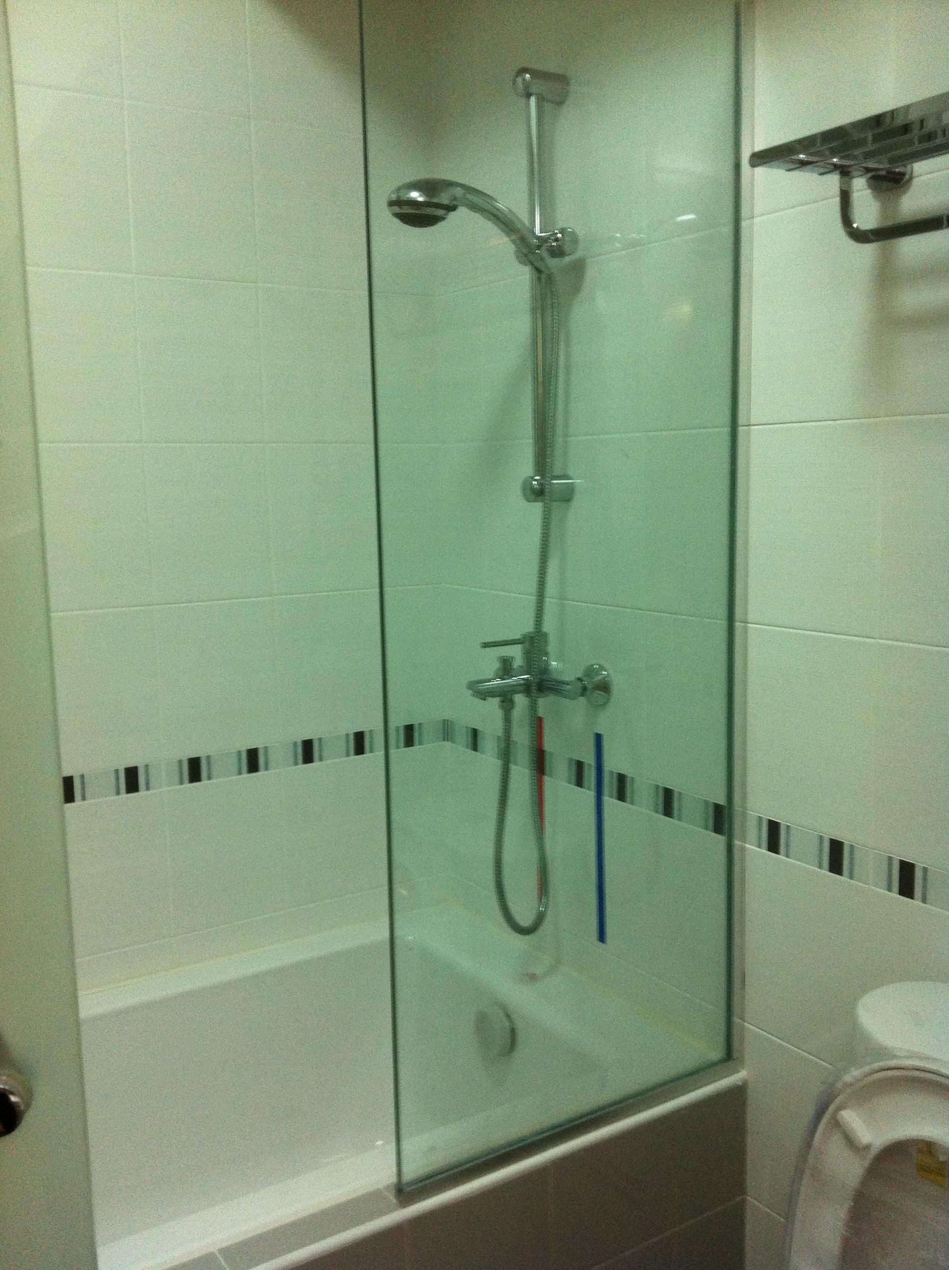 Bathroom shower and bathtub with glass screen
