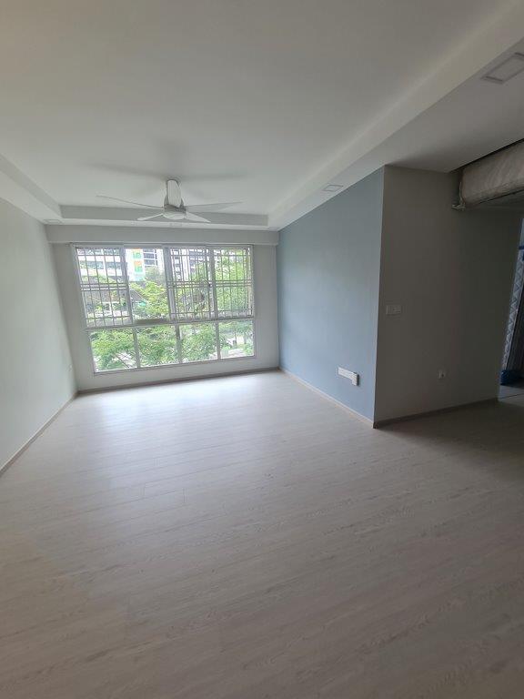Living room with blue accent wall