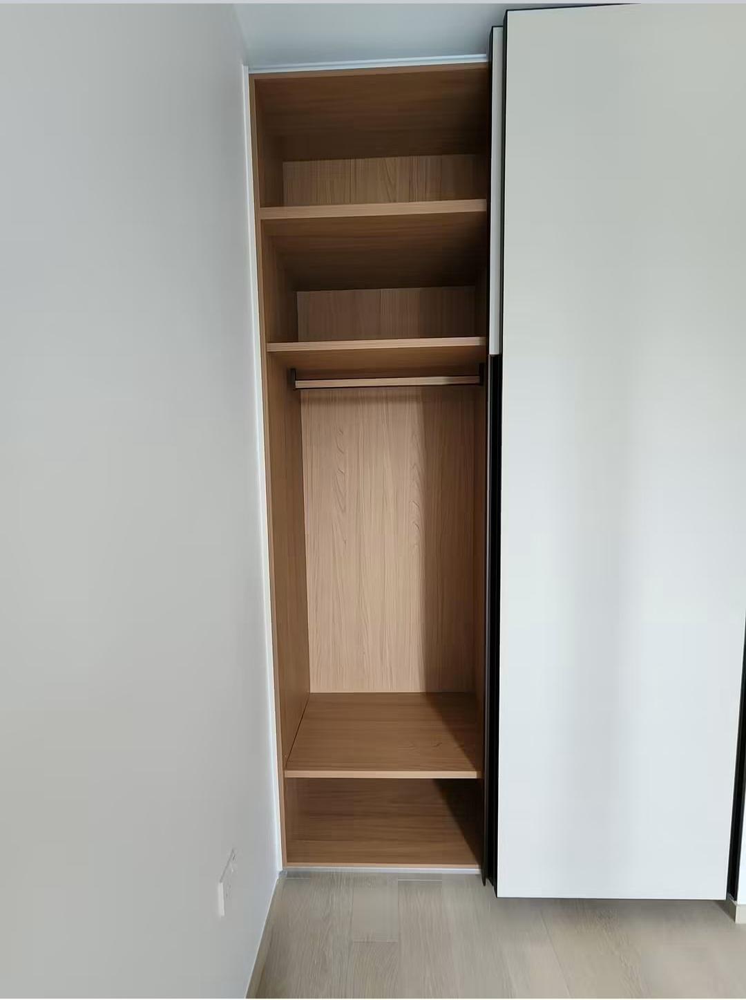 Bedroom wardrobe interior with hanging rail and shelving